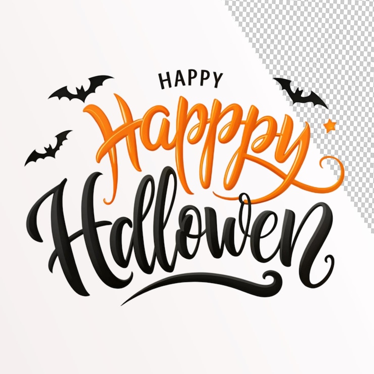 PSD letras felizes de halloween em fundo transparente