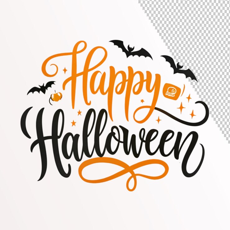 PSD letras felizes de halloween em fundo transparente