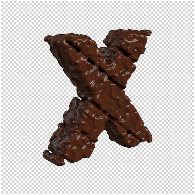 Las letras hechas de chocolate se giran a la derecha. 3d letra x