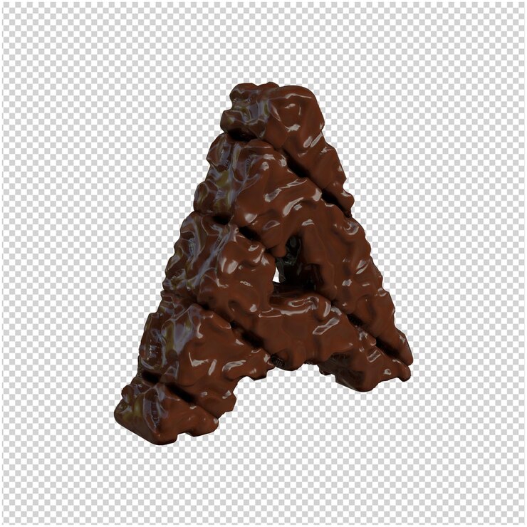 PSD las letras hechas de chocolate se giran a la derecha. 3d letra a