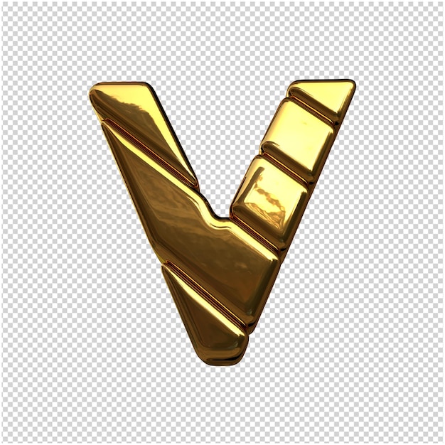 Letras hechas con lingotes de oro. 3d letra v