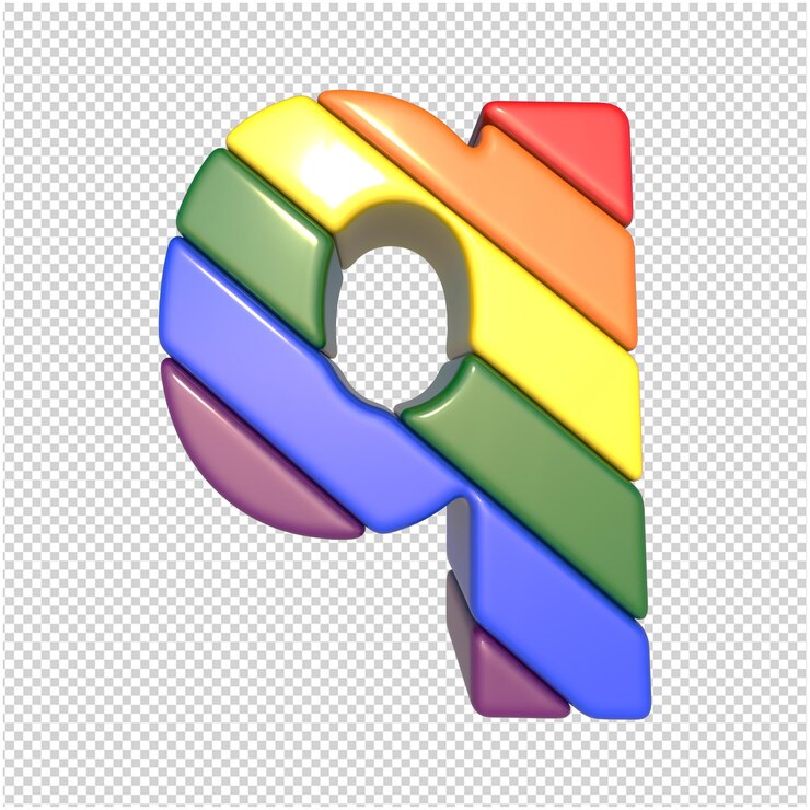 PSD letras lgbt sinalizam vista inferior diagonal. 3d letra maiúscula q
