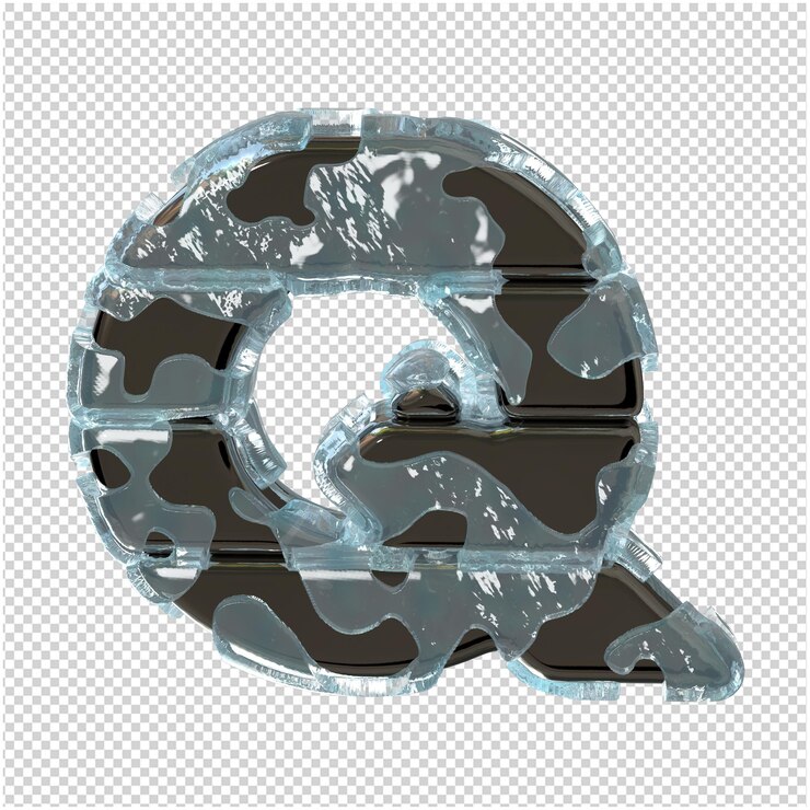PSD letras de metal en hielo. 3d letra mayúscula q