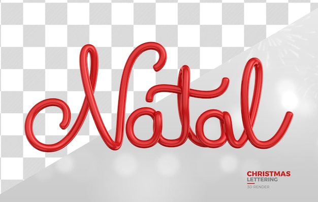 Letras natales en render 3d rojo aislado sobre fondo transparente para navidad