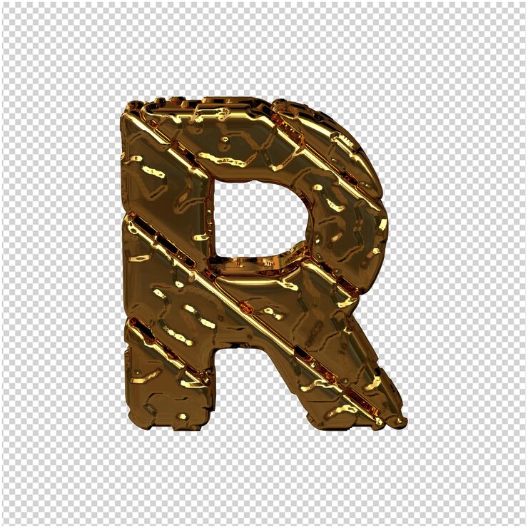 PSD letras de oro hechas de bloques diagonales en bruto. vista desde arriba. 3d letra mayúscula r
