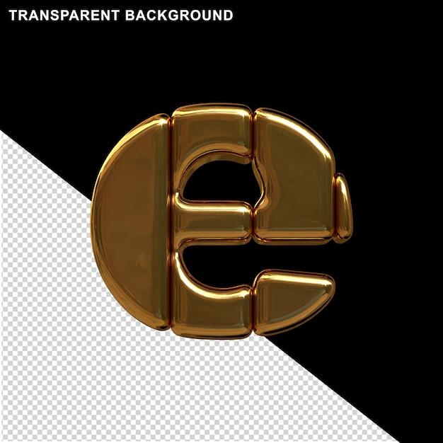 Letras de oro hechas de bloques verticales. 3d letra e