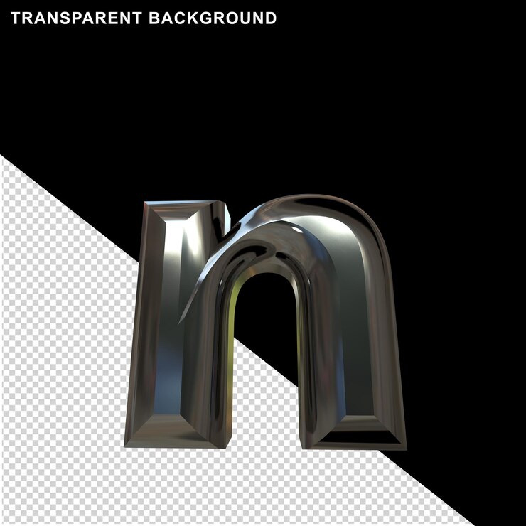 PSD letras plateadas biseladas. letra n 3d