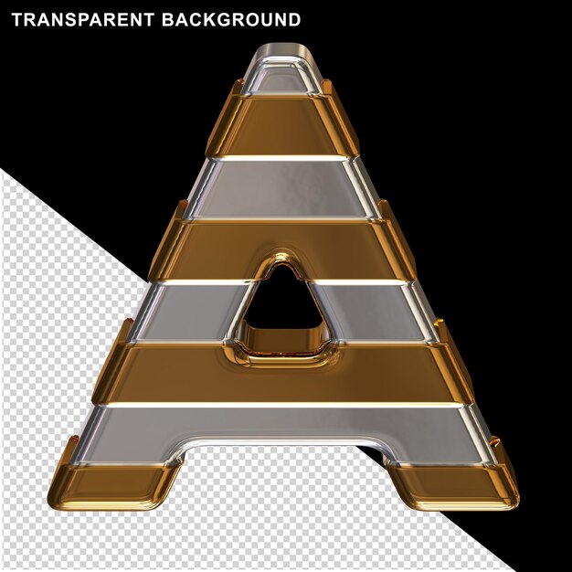 Letras plateadas con correas doradas horizontales letra mayúscula 3d a