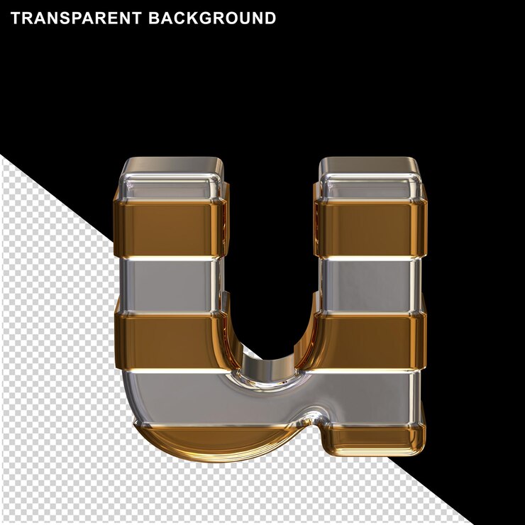 PSD letras plateadas con correas doradas horizontales3d letra u