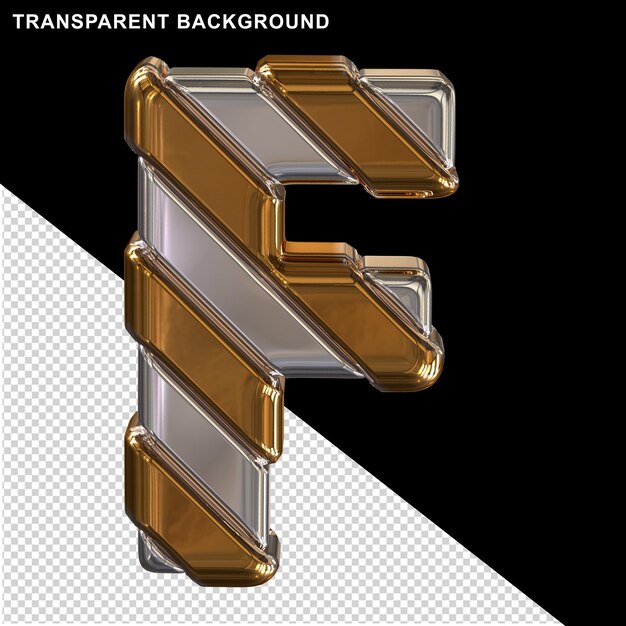 Letras prateadas com tiras douradas diagonalmente3d maiúscula f