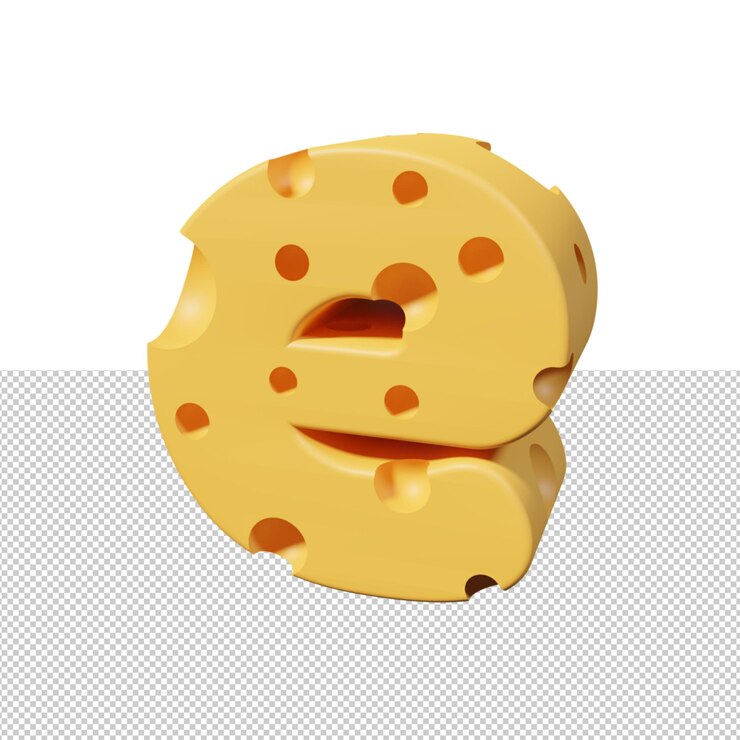 PSD letras de queso e render de fuente 3d
