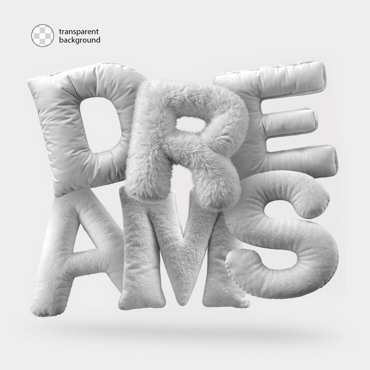 PSD letras suaves 3d dream como almofadas