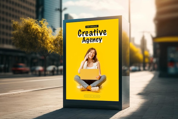 Un letrero amarillo que dice agencia creativa.