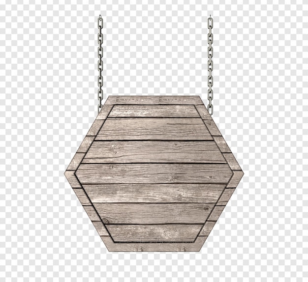 Letrero hexagonal de madera con cadena