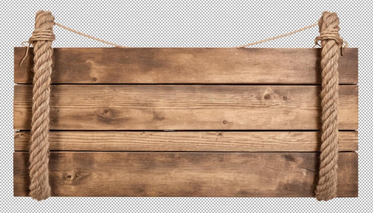 PSD un letrero de madera con cuerda de la naturaleza