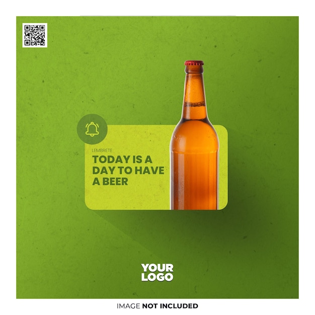 Un letrero de notificación pop-up verde con una botella de cerveza y un fondo verde
