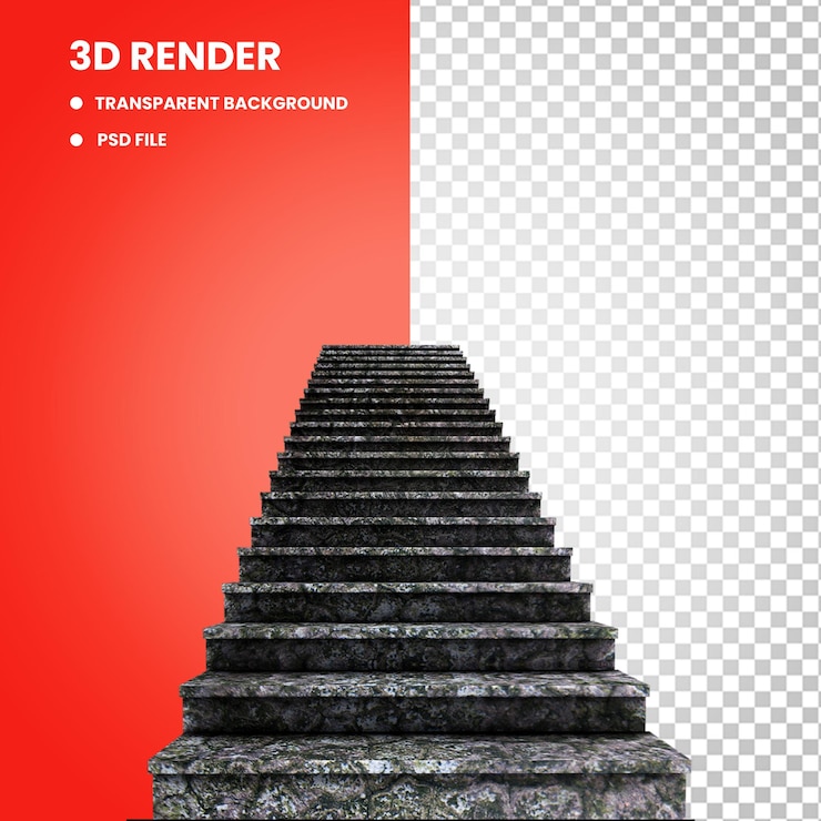 PSD un letrero rojo que dice 3d en él escaleras de alta calidad imagen png para sitio web de stock