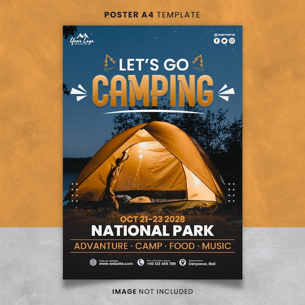 PSD lets go camping poster ou modèle de bannière prêt à imprimer