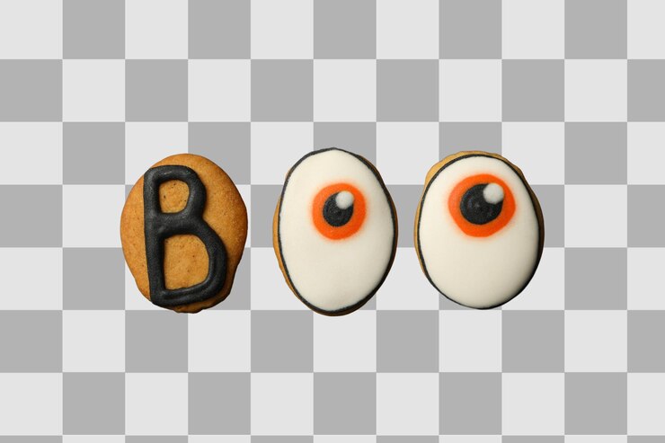 PSD letter and eyeshaped cookies isolated on white png