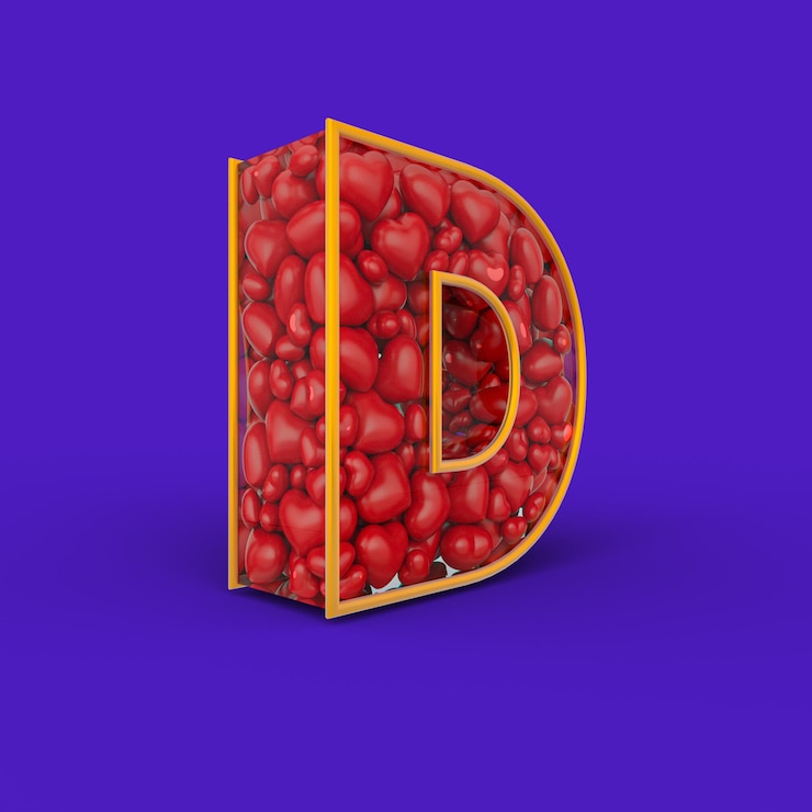 PSD letter d filled with hearts