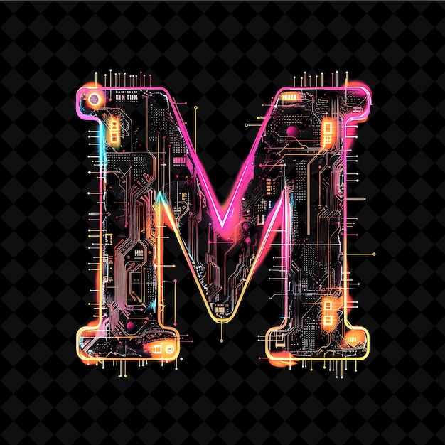 PSD letter m mit neonlichtmodulen und integrierter neonfarbe y2k shape art collection beleuchtet