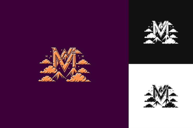 PSD letter m with mascot logo design style with m shaped into a illustration logo vector designs