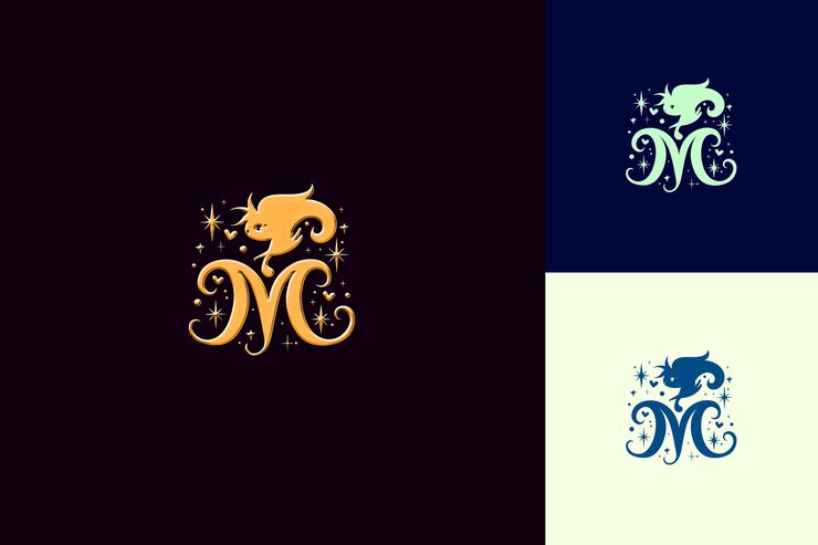 PSD letter m with mascot logo design style with m shaped into a nature abstract vector collections