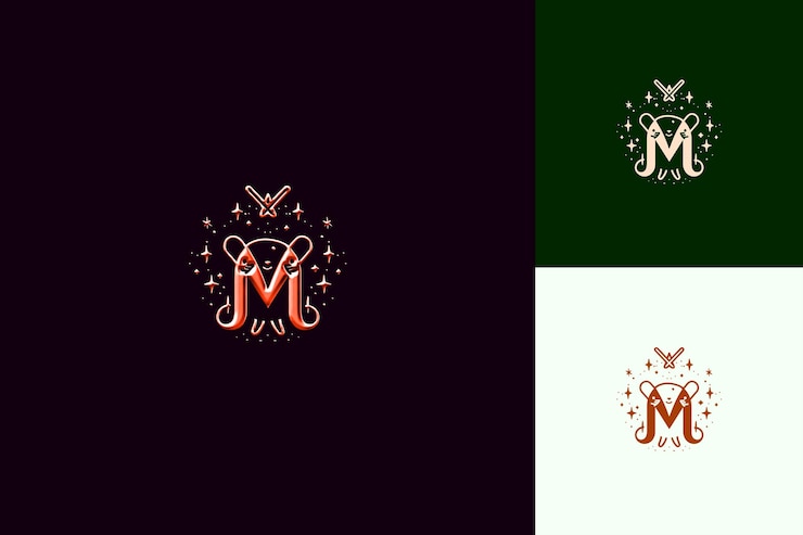 PSD letter m with mascot logo design style with m shaped into a nature abstract vector collections