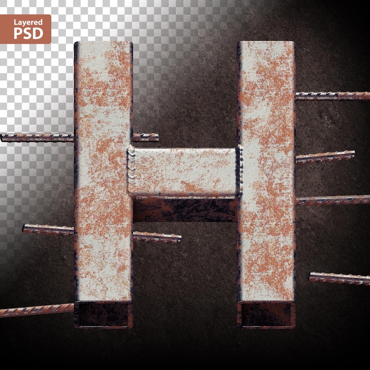 PSD lettera 3d fatta di tubi metallici saldati grunge