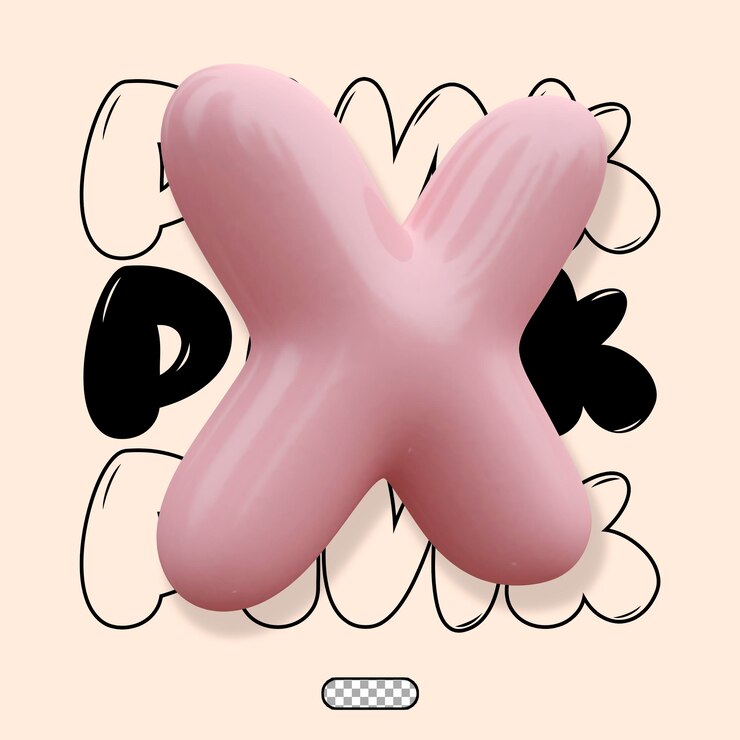 PSD lettera a bolla 3d olografica di colore rosa lucido x