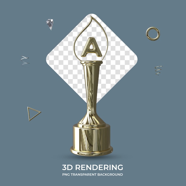 Lettera A Trofeo d'oro rendering 3d sfondo trasparente