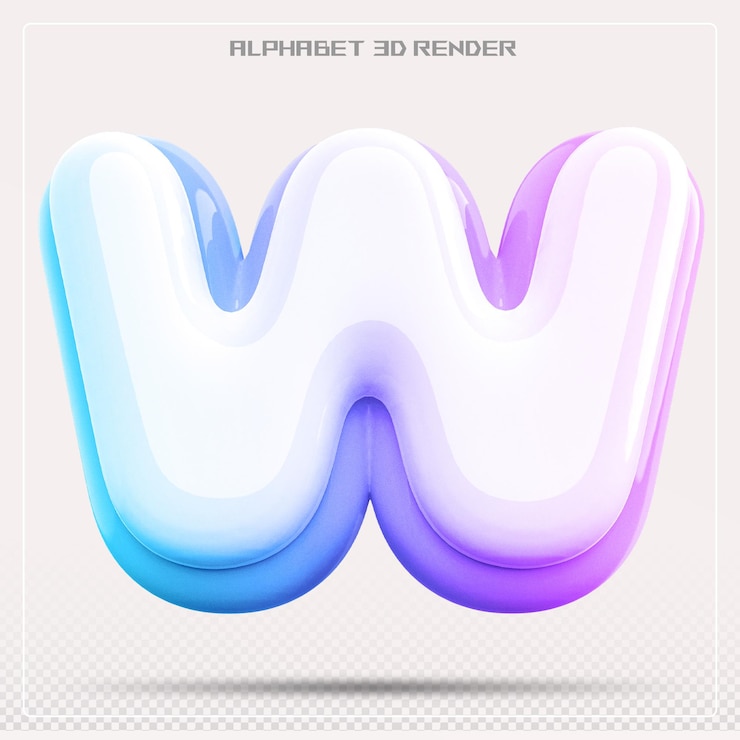PSD lettera bolla w gradiente di carattere alfabeto rendering 3d