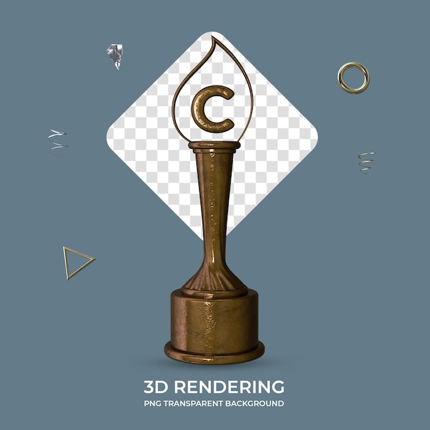Lettera C Bronze Trophy 3d rendering sfondo trasparente
