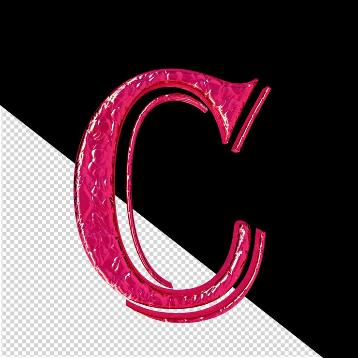 PSD lettera c di vista frontale di simbolo rosa scanalato 3d
