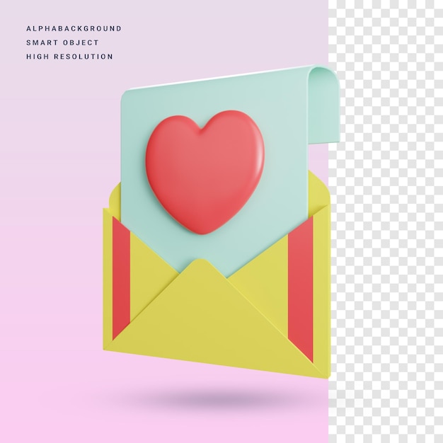 Lettera d'amore 3d icona illustrazione