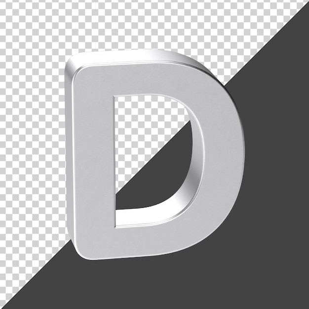 lettera d fatta di argento nel rendering 3d lettera realistica 3d d