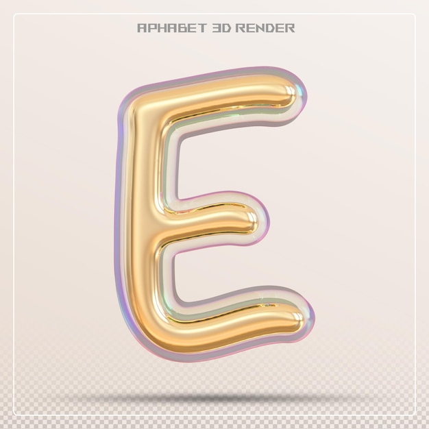 Lettera d'oro E font 3d render alfabeto