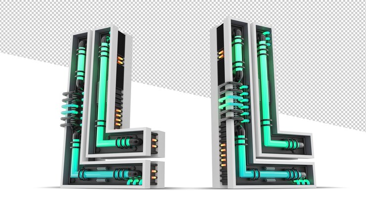 PSD lettera dell'alfabeto 3d con effetto luce al neon verde