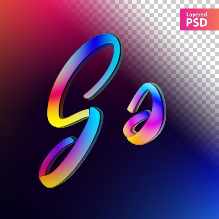 PSD lettera di colore arcobaleno calligrafico 3d