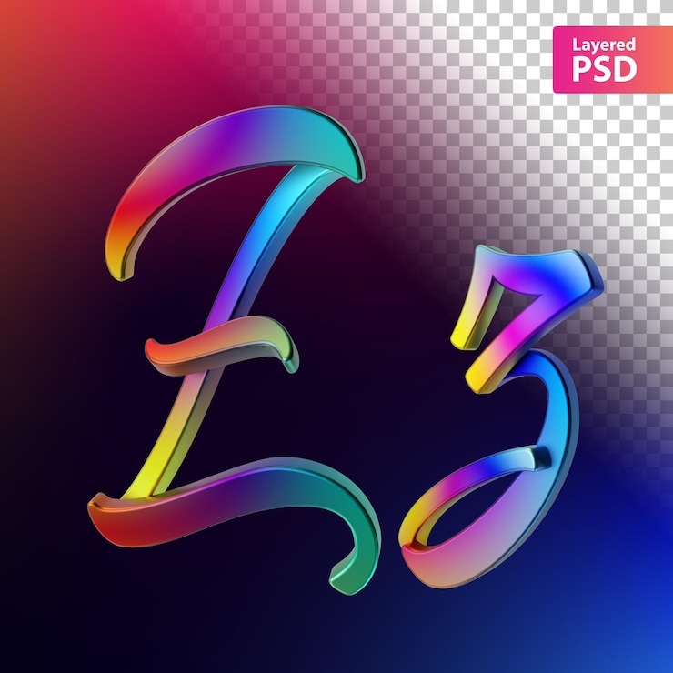 PSD lettera di colore arcobaleno calligrafico 3d