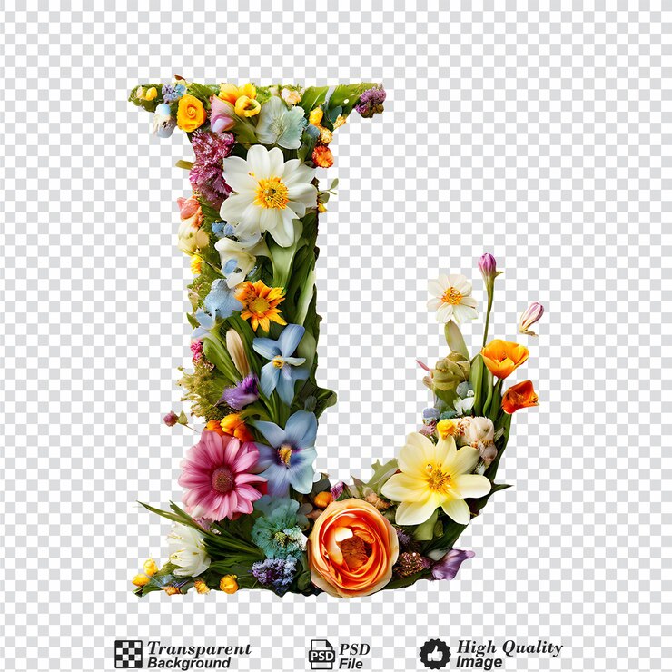 PSD lettera di pasqua j da fiori di primavera isolati su uno sfondo trasparente