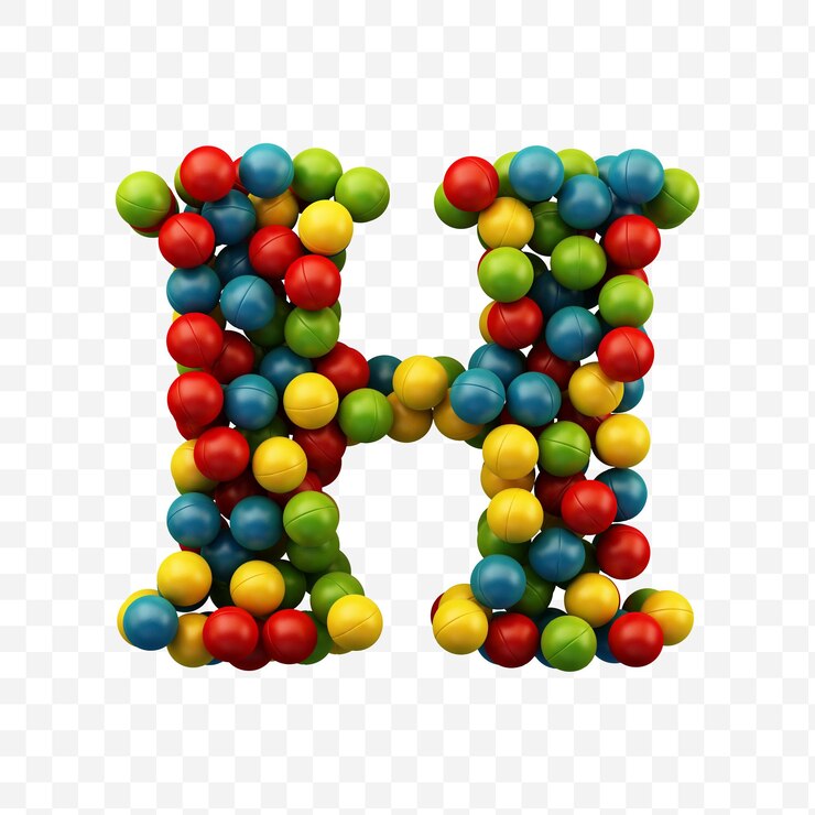 PSD lettera h dell'alfabeto fatta di palline colorate con sfondo isolato