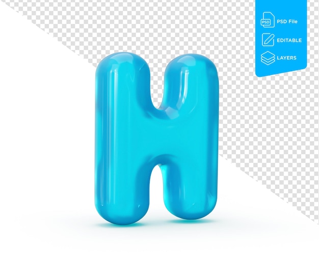 Lettera H della gelatina blu dell'acqua isolata sull'illustrazione 3d della priorità bassa bianca