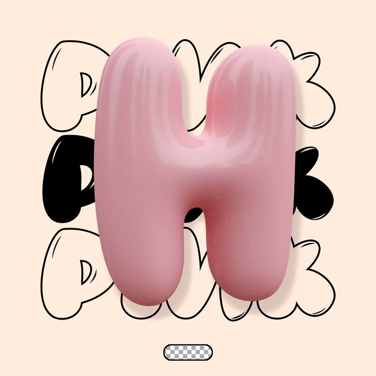 PSD lettera h di bolle di palloncino olografica 3d di colore rosa lucido