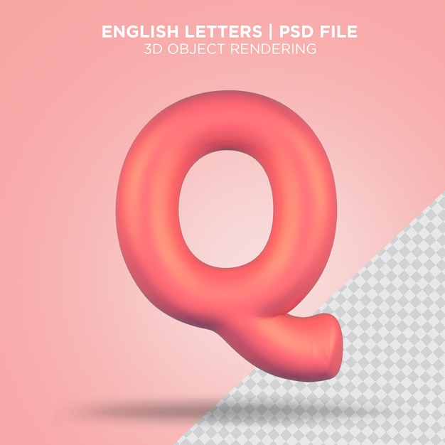 Lettera inglese Q 3d rosa alfabeto 3d Rendering