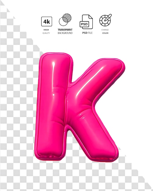 Lettera K rosa isolata su sfondo trasparente