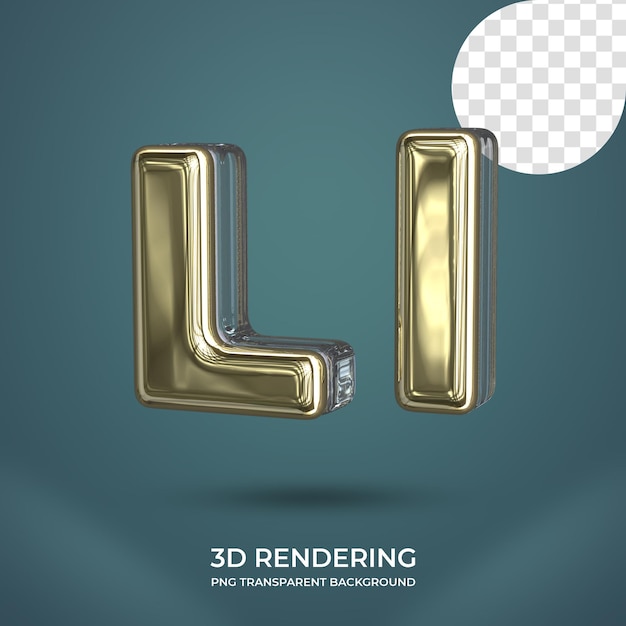 Lettera L rendering 3d isolato sfondo trasparente