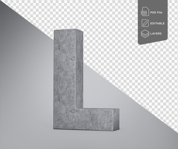 Lettera maiuscola di cemento L Alfabeto L Fatto di pietra di cemento grigia su sfondo grigio Illustrazione 3D