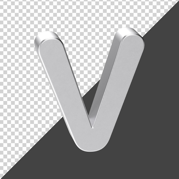 lettera v in argento nel rendering 3d lettera realistica 3d v