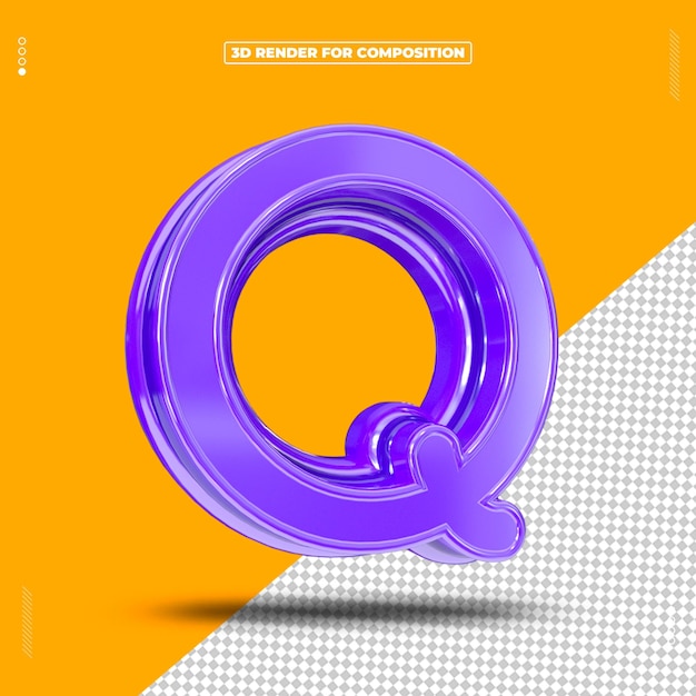 Lettera viola lucida 3D Q